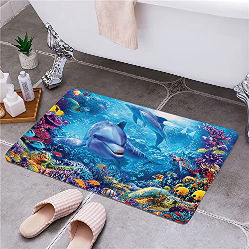 PTNQAZ Delfin-Fußmatte, rutschfest, 3D-gedruckt, Bodenmatte, für drinnen und draußen, Teppich, Heimdekoration, 50 x 80 cm von PTNQAZ