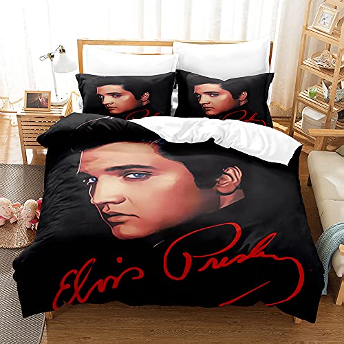 PTNQAZ Elvis Presley Bettwäsche-Set 3D-bedruckt, bequemes Bettbezug-Set mit Kissenbezügen, Bettwäsche-Set, Bettwäsche, Heimtextilien (Doppelbett, 1) von PTNQAZ
