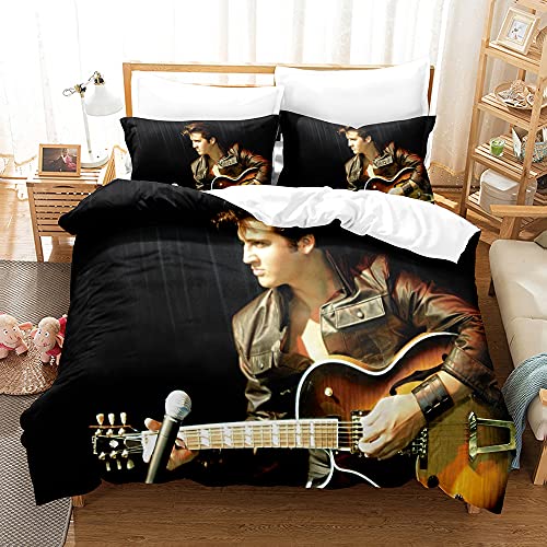 PTNQAZ Elvis Presley Bettwäsche-Set, 3D-Druck, bequem, Bettbezug mit Kissenbezügen, Bettwäsche, Heimtextil, Einzelbett, 1 Stück von PTNQAZ