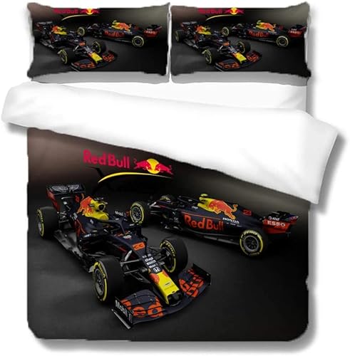 PTNQAZ Formula Racing Bettwäsche-Set 3D-bedrucktes Bettbezug-Set für Kinderzimmer, Dekoration, Jungen, Geschenk (Einzelbett, Stil 1) von PTNQAZ
