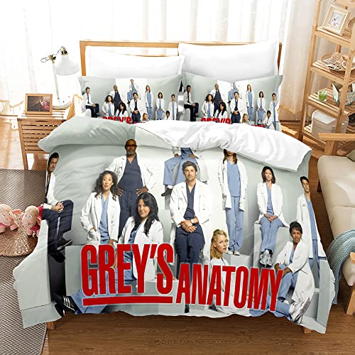 PTNQAZ Grey's Anatomy Bettwäsche-Set, 3D-Druck, TV-Show, Bettbezüge, Schlafzimmer, King-Size-Bett, Queen-Size-Bett, Bettwäsche (Einzelbett, 2) von PTNQAZ