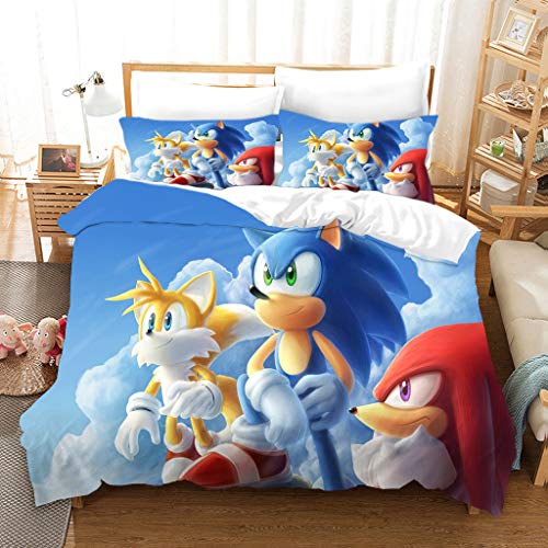 PTNQAZ Kinder-Bettwäsche-Set mit 3D-gedrucktem Sonic Anime Bettwäsche-Set mit Kissenbezug für Jungen Teenager weiche Kinder Bettwäsche Einzelgröße 135 x 200 cm, 2-teilig (Einzelbett) von PTNQAZ