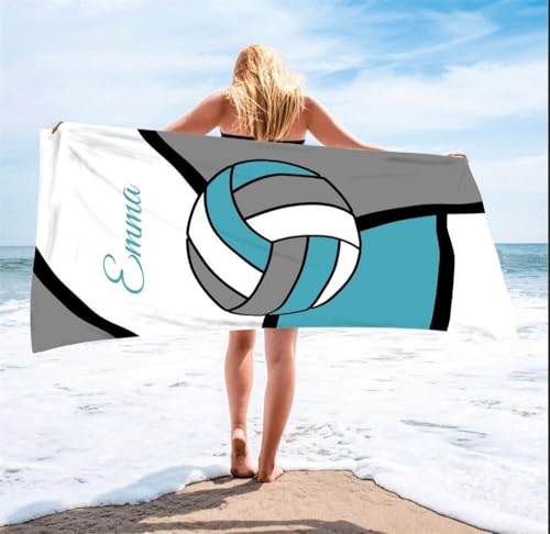 PTNQAZ Kundenspezifischer Name Strandtuch für Kinder personalisierte Volleyball Teamhandtuch Badetücher Schwimmen für Pool Urlaub, benutzerdefinierte Strandtuch Jugend Geschenk (Blau) von PTNQAZ