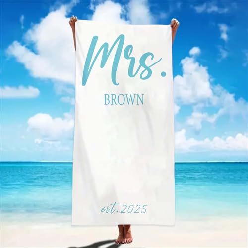 PTNQAZ Mr & Mrs Strandtuch für Paare, individueller Name, Strandtuch, Valentinstag, Flitterwochen, Geschenk für Sommerliebhaber, Braut, Bräutigam, Hochzeitsgeschenk, personalisiertes Badetuch, von PTNQAZ