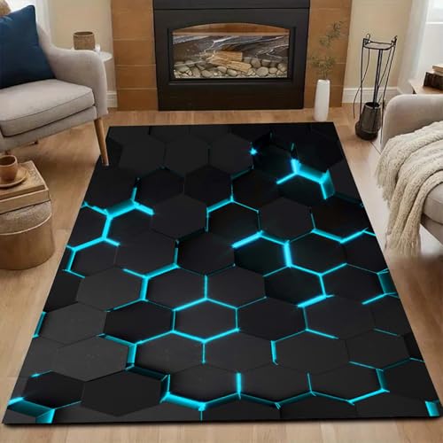 PTNQAZ Neon-Waben-Teppich, Premium-Polyester, mit rutschfester Unterseite, elegantes Design, weiche Textur, perfekt für stark frequentierte Bereiche, Familienhäuser, verschiedene Größen (Teppich 60 x von PTNQAZ