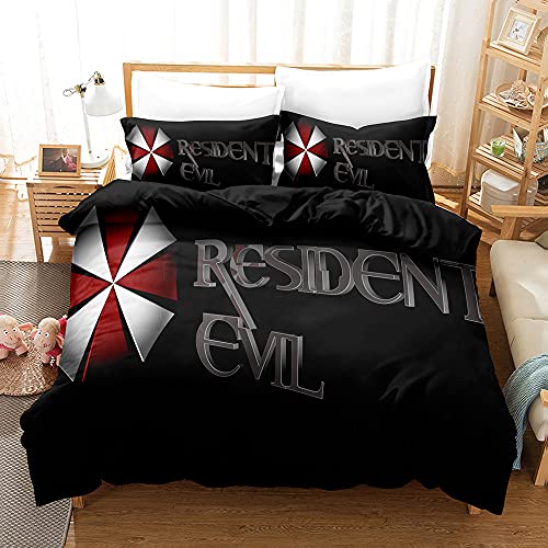 PTNQAZ Resident Evil Bettbezug-Sets für Kinder, 3D-gedrucktes Spiel, Einzelbett/Queen/King-Size/Bett für Jungen, Teenager, Schlafzimmer (Super King, 1) von PTNQAZ