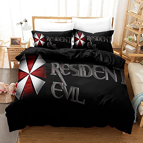 Resident Evil Bettbezug-Set, Kinder, 3D-gedrucktes Spiel-Bettwäsche-Set, Einzelbett, Queensize-Bettwäsche für Jungen und Teenager, Schlafzimmer (Einzelbett, 1) von PTNQAZ