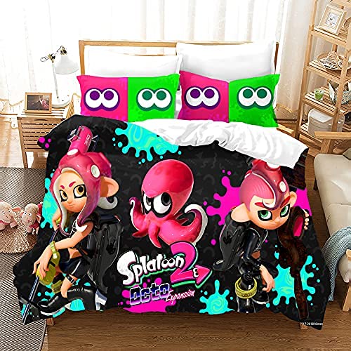 PTNQAZ Splatoon Spiel-Bettwäsche-Set für Kinder, 3D-Druck, Queen-Size-Bett, Bettwäsche für Kinder (Einzelbett, 1) von PTNQAZ