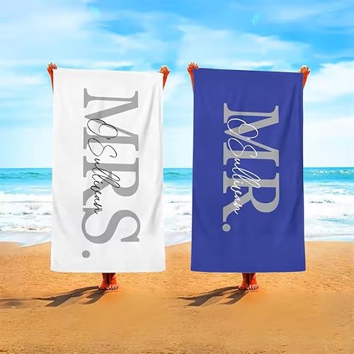 PTNQAZ Strandtuch mit Aufschrift "Mr & Mrs", Geschenk für Flitterwochen, 2 Stück, für Liebhaber, Sommerstimmung, Hochzeitsgeschenk, personalisierbares Badetuch für Erwachsene, Damen, Herren von PTNQAZ