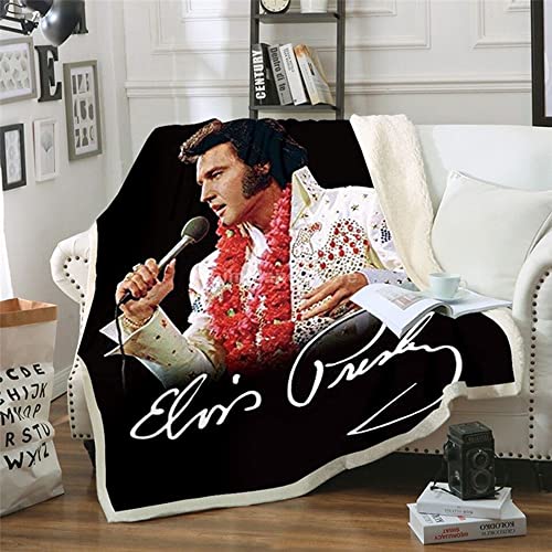 PTNQAZ Warme Winterdecke mit Elvis-Presley-Muster für Jungen und Mädchen, für Schlafzimmer, Bett, Sofa, Sherpa-Decke, Couchbezug (Einzelbett, 1) von PTNQAZ