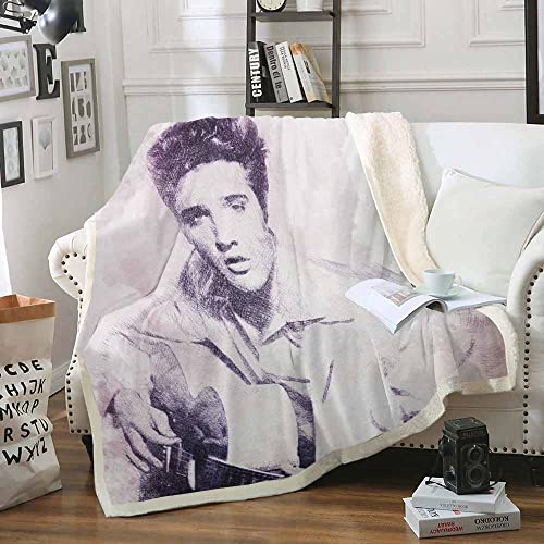 PTNQAZ Warme Winterdecke mit Elvis-Presley-Muster für Jungen und Mädchen, für Schlafzimmer, Bett, Sofa, Sherpa-Decke, Couchbezug (Einzelbett, 1) von PTNQAZ