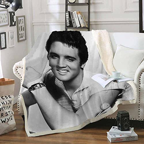 PTNQAZ Warme Winterdecke mit Elvis-Presley-Muster für Jungen und Mädchen, für Schlafzimmer, Bett, Sofa, Sherpa-Decke, Couchbezug (Einzelbett, 2) von PTNQAZ