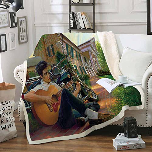 PTNQAZ Warme Winterdecke mit Elvis-Presley-Muster für Jungen und Mädchen, für Schlafzimmer, Bett, Sofa, Sherpa-Decke, Couchbezug (Einzelbett, 5) von PTNQAZ