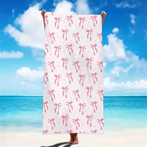 Strandtuch mit rosa Schleife, personalisierbar, Blumenmotiv, Monogramm, übergroßes Badetuch, Geschenk für Sport, Reisen, Strand, Schwimmen, Camping, für Mädchen, Frauen (kein Name 3) von PTNQAZ