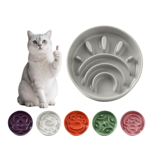 Anti Schling Napf Katze Keramik - Antischlingnapf Hunde Klein - Futternapf Langsam Fressen Interaktiver Labyrinth Design - Anti-Barf und rutschfest Napf Für Kleine Haustiere - Grau - 180g von PTOBER