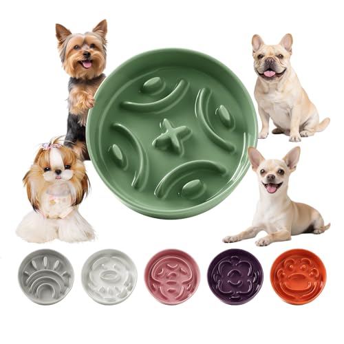 Anti Schling Napf Katze Keramik - Antischlingnapf Hunde Klein - Futternapf Langsam Fressen Interaktiver Labyrinth Design - Anti-Barf und rutschfest Napf Für Kleine Haustiere - Grün - 180g von PTOBER