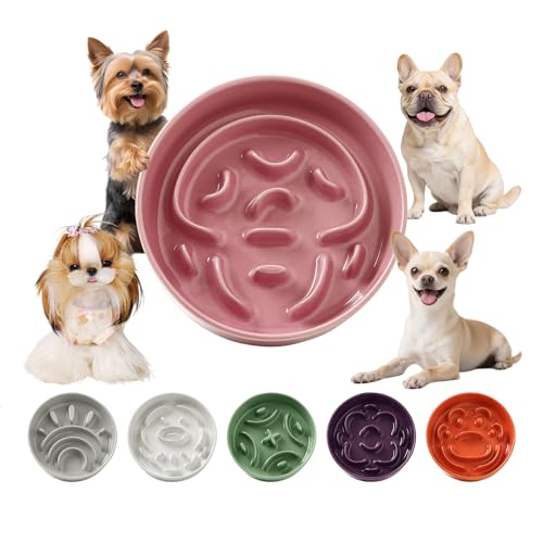 Anti Schling Napf Katze Keramik - Antischlingnapf Hunde Klein - Futternapf Langsam Fressen Interaktiver Labyrinth Design - Anti-Barf und rutschfest Napf Für Kleine Haustiere - Rosa - 180g von PTOBER