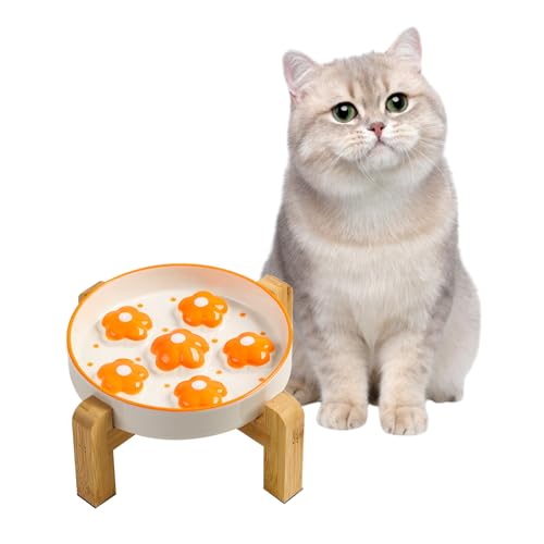 Anti Schling Napf Katzen Erhöht - Antischlingnapf Katze aus Keramik mit rutschfestem Ständer - Bunter Katzennapf im Labyrinth Design - Interaktiver Futternapf Katze Langsam Fressen - orangene Blume Anti Schling Napf Katzen Erhöht - Antischlingnapf Katze aus Keramik mit rutschfestem Ständer - Bunter Katzennapf im Labyrinth Design - Interaktiver Futternapf Katze Langsam Fressen - orangene Blume von PTOBER