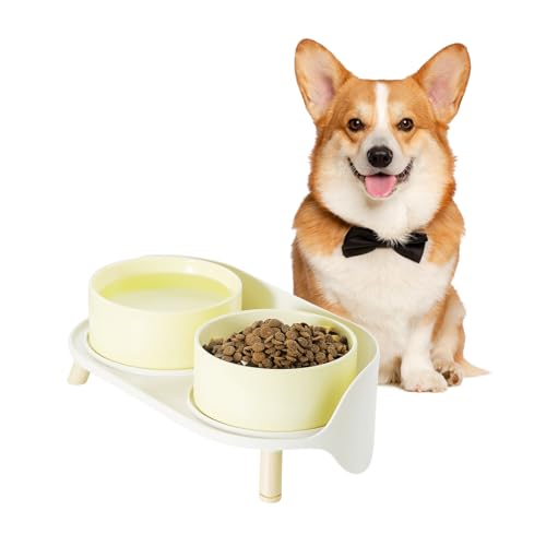 Hundenapf Set Erhöht Hunde Napfset - Doppelnapf Keramik mit Spritzschutz Ständer - Hundenäpfe Bunte für Futter und Wasser - Futterstation für Kleine und Mittelgroße Hunde - 2 x 800 ml - Gelb Hundenapf Set Erhöht Hunde Napfset - Doppelnapf Keramik mit Spritzschutz Ständer - Hundenäpfe Bunte für Futter und Wasser - Futterstation für Kleine und Mittelgroße Hunde - 2 x 800 ml - Gelb von PTOBER
