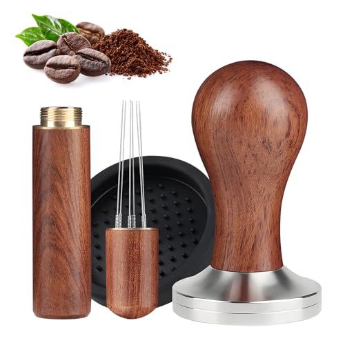 PTSBENCO Kaffee Tamper 51mm Espresso, Wdt Tool Espresso mit Ständer mit 6 0.4mm Dickem Edelstahl Espresso Nadel für Barista und Kaffeeliebhaber von Boppon