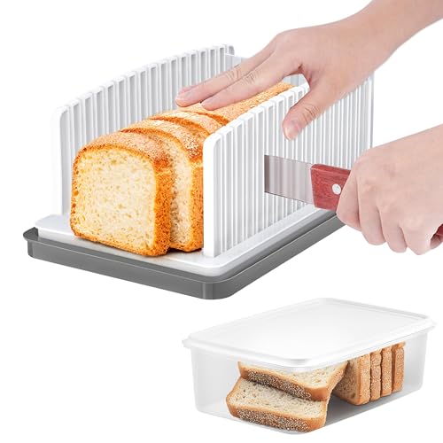 PTSUPLES Brotschneider mit Box, 2-in-1 Brotschneider und Brotbox, brotschneidemaschine klappbar, Krümelauffangschale – geeignet für hausgemachtes Brot und Kuchen von PTSUPLES