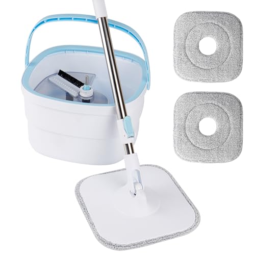 PTSUPLES Spin Mop- und Eimersystem mitTrennt Schmutz von Frischwasser,selbstwringendem 360° drehbarem quadratischem Mop-Kopf für Holz-,Fliesen- und Marmorböden,mit 2 austauschbaren Mikrofasermop-Pads von PTSUPLES