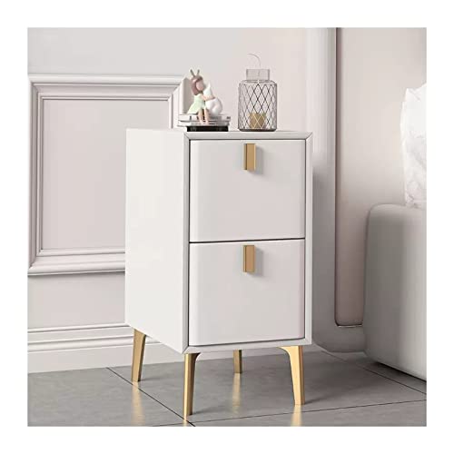 Nachttisch Weißer Kunstleder-Nachttisch mit Schubladen, schlanker moderner Nachttisch, Bett-Beistelltisch mit goldenen Metall-Tischbeinen, Beistelltisch for Wohnheim Nachtschrank ( Size : L25xD36xH52c von PTTRNS