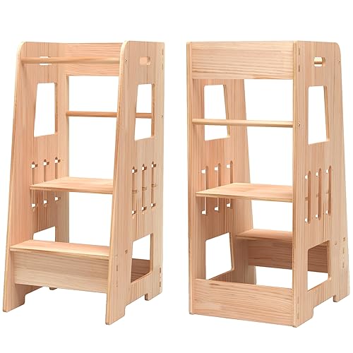 Learning Tower Height Adjustable Children's Step Montessori Tower Children's Chair Kitchen Helper (39 x 50 x 91 cm) von PTUWODS