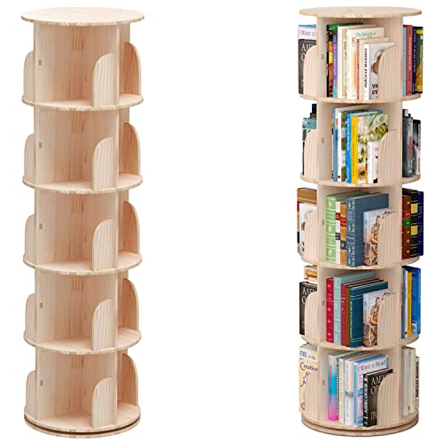 PTUWODS 360 Grad drehbares Bücherregal, Aufbewahrungsregal für Kinder und Erwachsene, multifunktionales Bücherregal, Massivholz (46 x 160 cm) von PTUWODS