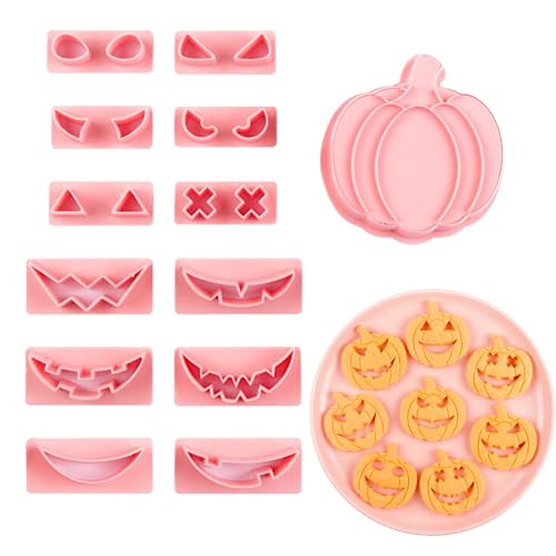 PTaizjjz Halloween-Ausstechformen-Set, 14-teilig, 3D-Kunststoff, drückbar, Kürbiskopf, Halloween-Keksausstecher, geprägt, geprägt, Fondant-Ausstechformen für Halloween-Partyzubehör, Dekorationen von PTaizjjz