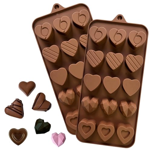 PTaizjjjz Herz Silikon Formen 2-Stücke 15-Hohlraum Herz Form Schokolade Formen Herz Form Form DIY Wachs Schmelze Formen Valentinstag Backformen für Kuchen Dekoration von PTaizjjz