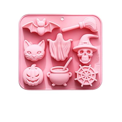 PTaizjjz Halloween Silikonform, 8-Höhle Halloween Fledermaus Besen Schwarze Katze Geist Schädel Kürbis Spinnenweb Alchemie Ofen DIY Backform für Halloween Schokolade Keks Fondant Eistafel Dekorationen PTaizjjz Halloween Silikonform, 8-Höhle Halloween Fledermaus Besen Schwarze Katze Geist Schädel Kürbis Spinnenweb Alchemie Ofen DIY Backform für Halloween Schokolade Keks Fondant Eistafel Dekorationen von PTaizjjz