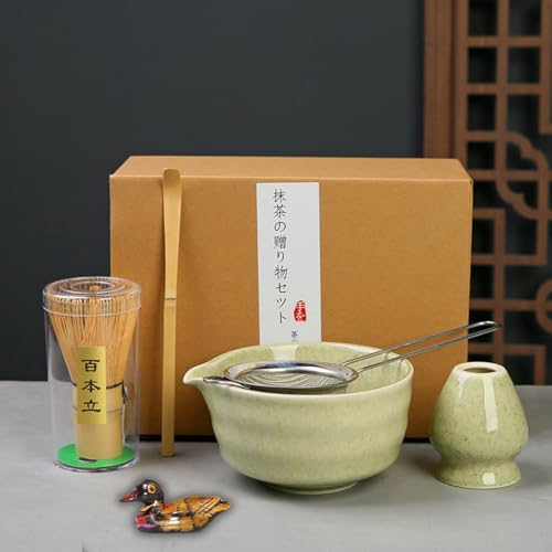PTaizjjz Matcha Set, japanisches Teeservice beinhaltet Matcha-Schale mit Ausguss, Matcha-Schneebesen und Halter, Matcha-Löffel und Sieb, Löffelablage – 6-teiliges Matcha-Set für Matcha-Liebhaber von PTaizjjz
