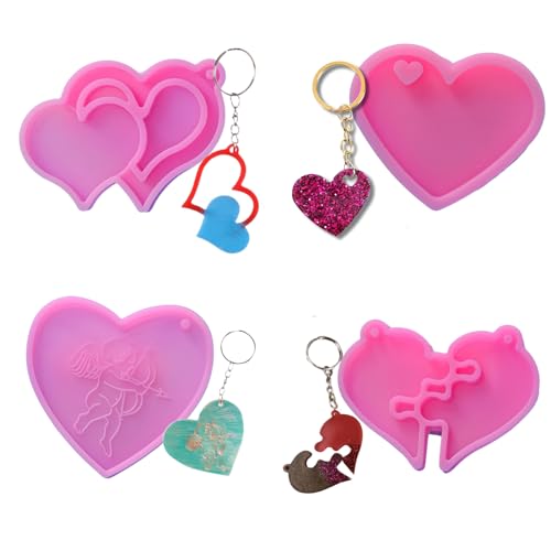 PTaizjjz Silikonform für Valentinstag, Herzform, Liebesschlüsselanhänger, mit Loch, Schokolade, Süßigkeiten, für selbstgemachte Ornamente, Dekoration, Valentinstagsgeschenk, 4 Stück PTaizjjz Silikonform für Valentinstag, Herzform, Liebesschlüsselanhänger, mit Loch, Schokolade, Süßigkeiten, für selbstgemachte Ornamente, Dekoration, Valentinstagsgeschenk, 4 Stück von PTaizjjz