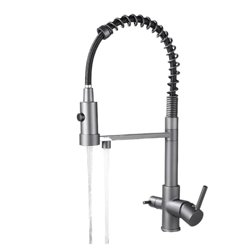 Küchenfilterhahn schwarz mit Punkt Messingreinigerhahn Doppelsprüher Trinkwasserhahn Spültischmischerhahn(Gun Grey) von PUAVLKMC