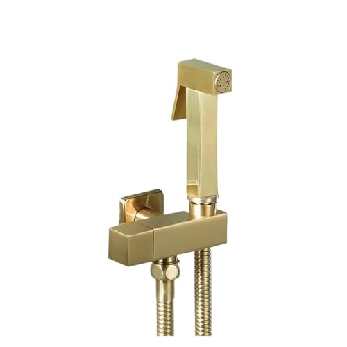 Messing Bidet Wasserhahn Handbrause Bidet Sprayer Set for Toilette quadratische Handbrause Badezimmer Shataf Sprayer Sanitärdusche(1.5m Brushed Gold) von PUAVLKMC