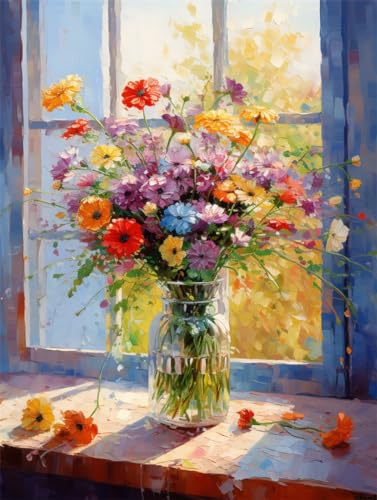 5D Diamond Painting Set, Ölgemälde Bunter Blumenstrauß in Vase,F,40*50CM Diamond Art, Diamant Malerei für Erwachsene, Freizeit- und Unterhaltungshandwerk, Wanddekoration Kunstwerk für Anfänger. von PUCHEN