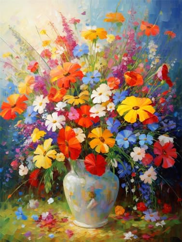 PUCHEN 5D Diamant Kunst Handwerk Bild Kit, Ölgemälde-Serie Gänseblümchen in Vase,I,30 * 40CM Leinwand Kreuzstich Stickerei Nach Zahlen Diamond Art Painting Zubehör für Erwachsene, Wohnkultur von PUCHEN