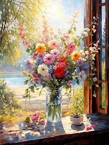 PUCHEN Diamond Painting Set für Kinder, Ölgemälde Bunter Blumenstrauß in Vase,L,40 * 50CM für Kinder Mädchen, Erwachsene, Diamant Painting Bilder Arts Craft für Home Wand Decor von PUCHEN