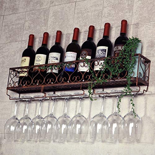 PUCHEN Vintage-Weinhalter aus rotem Kupfer, an der Wand montierter Weinkelch-Stielglashalter, Wand-Weinaufbewahrungsorganisator, Glasflaschenregale (Größe: 25 × 10 × 17 cm) Comfortable Anniversary von PUCHEN