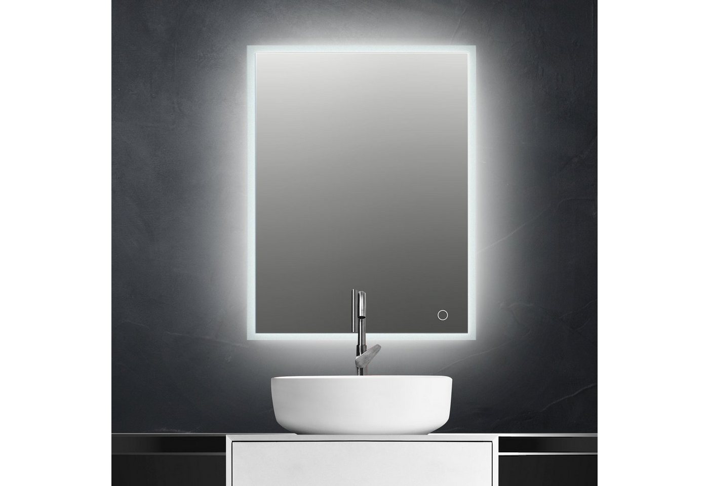 PUCHIKA Badspiegel (LED Badezimmerspiegel, Wandspiegel mit Beleuchtung), 50x70cm mit 3 Lichtfarben von PUCHIKA
