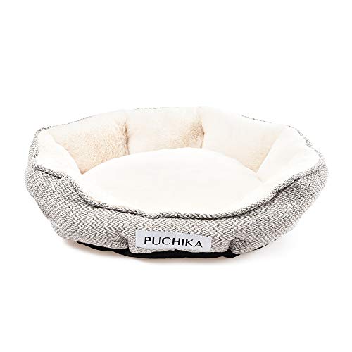 PUCHIKA Hundebett kleine Hunde, Hundebett waschbar, Hundebett Grosse Hunde, Hundekissen flauschig, Hundesofa waschbar, Haustierbett rutschfest, L x W (70 x 65) cm, Weißgrau von PUCHIKA