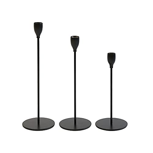 PUCHIKA Kerzenständer 3er Set, Schwarz Matt Metall, für Stabkerzen mit D. 2 cm, deko für Valentinstag Weihnachten Hochzeit Zuhause Essen, 33/28/23cm von PUCHIKA