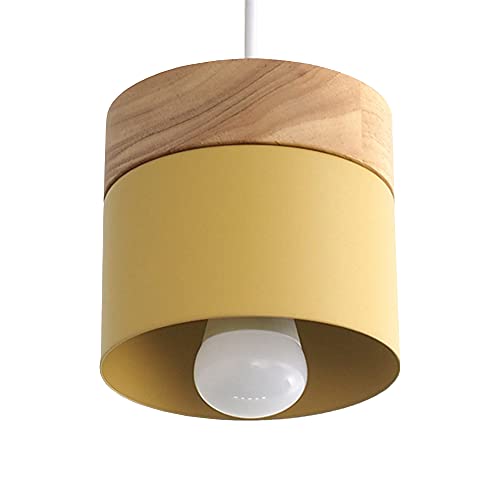 PUCHIKA Pendelleuchte E27 Fassung, Moderne Hängeleuchte für Wohnzimmer, Esszimmer, Küche, Café, Industrial Hängelampe, Esstischlampe hängend aus Metall und Holz, Ø: 13cm, Farbe: Macaron Gelb von PUCHIKA