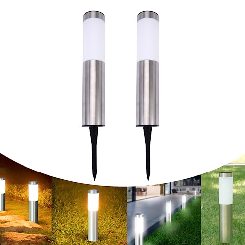 PUCHIKA Solarlampen für außen Garten, 2er Pack Solarleuchten, 6 LEDs Gartenleuchten mit 2 Farbtemperaturen IP65, Auto ON/OFF, 8L x 8B x 56,5H cm für Garten, Terasse, Rasen, Balkon, Wege von PUCHIKA