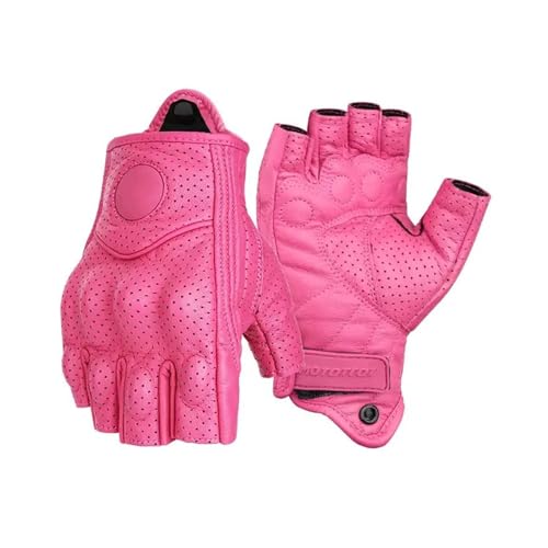 Halbfinger Motorradhandschuhe Leder Radfahren Fingerlose Handschuhe Retro Männer und Frauen (Farbe : Pink, Size : M) von PUCIO