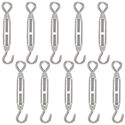 PUCSIQ 10 Stuck M4 Drahtspanner Spannschloss Drahtspanner Haken Verstellbare Spannschloss m4 Edelstahlspanner Set für Spannen Nachspannen und Einstellen Der Elastischen Wirkung Seilzubehör von PUCSIQ