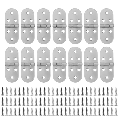 PUCSIQ 14 Stück Flip Top Scharniere,180 Grad Edelstahl Scharniere Klappbar, Klappscharnier mit 84 Schrauben Beschlag Möbelscharnier Faltscharnierscharnierkante für Schränke Tisch Klapptisch Abgerundet von PUCSIQ