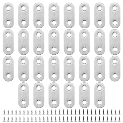 PUCSIQ 30 Stuck 37x16mm Flachverbinder Edelstahl, 2 Löcher Verbindungsplatten Heavy Duty Joining, Edelstahl Lochplatte mit 60 Schrauben für Möbel Verwendet und Repariert Kaputte von PUCSIQ