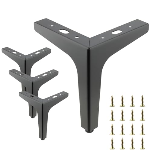 PUCSIQ 4 Stuck Metall Möbelfüße 15cm Ersatz Möbelfüße Schwarz Tischbeine Dreieck Möbelbeine Schrankfüsse mit 16 Stuck 4x16 Schrauben für Couchtische Schränke Sofa Nachttisch TV Schränke Schubladen von PUCSIQ